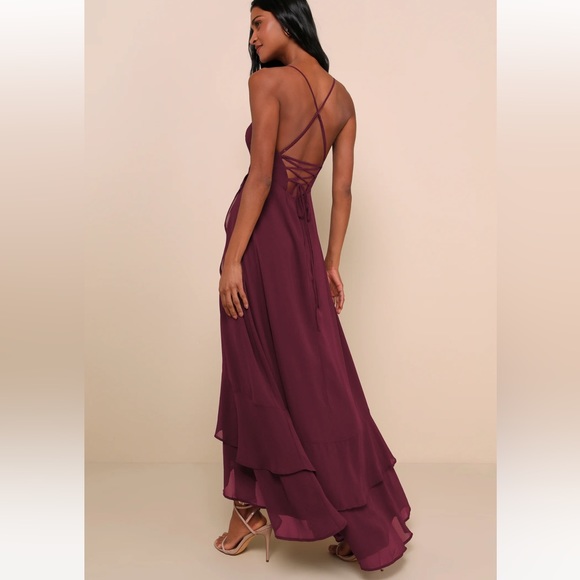 Lulus In Love Forever Plum Lace-Up High-Low Maxi Dress - Picture 3 of 9